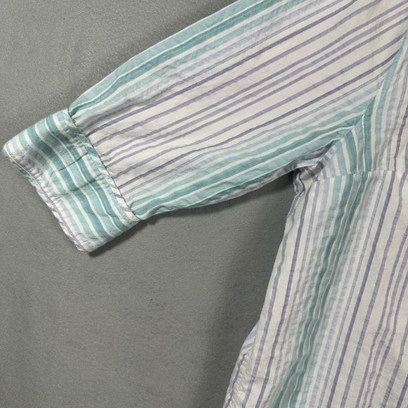 CJ Banks Womens Button Up Striped Blouse Top 1X Purple Teal 3/4 Sleeve - Picture 4 of 11